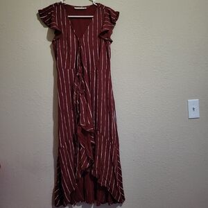 Abercrombie & Fitch Burgundy High Low Dress with White Stripes NWOT